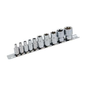 10 PIECE STAR SOCKET TORX SET RAIL 1/4" 3/8" DRIVE FEMALE