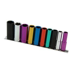 Neilsen CT0908 3/8-Inch Long Socket Set with Drive Plus Wall Rail - Multi-Colour (10-Piece)