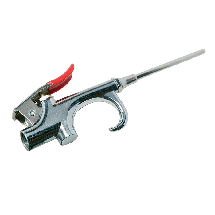 Die-cast zinc alloy air blow gun. Cleans liquid, swarf or dust during manufacture or assembly work. 1/4" BSP air inlet. Max operating pressure 8bar / 116psi.